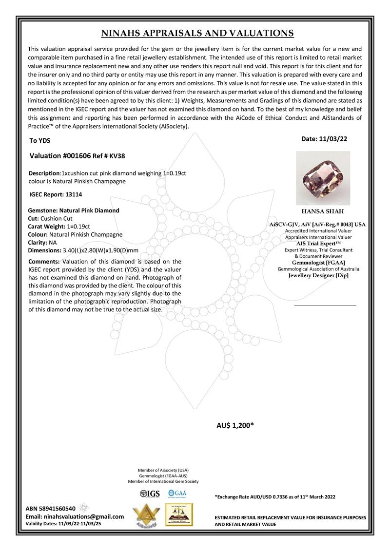 0.19CT CERTIFIED PINK DIAMOND