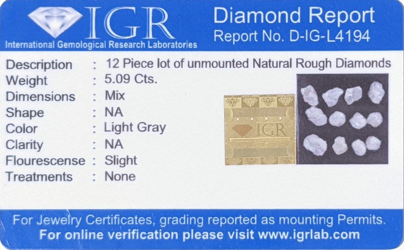 5.09CT CERTIFIED NATURAL ROUGH DIAMONDS (X12)