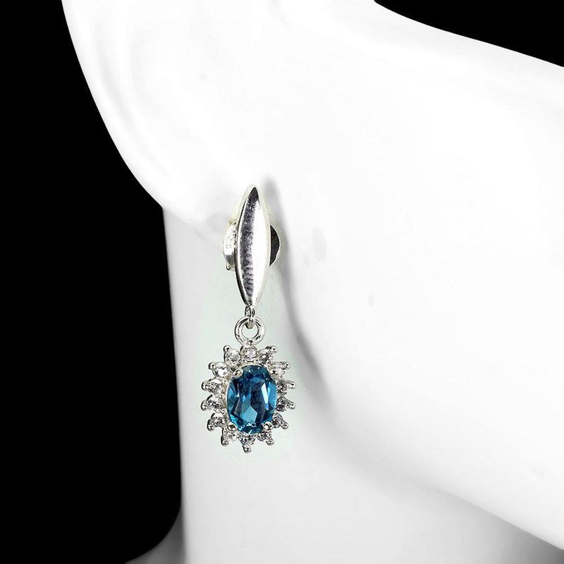 14ct WHITE GOLD NATURAL LONDON BLUE TOPAZ EARRINGS