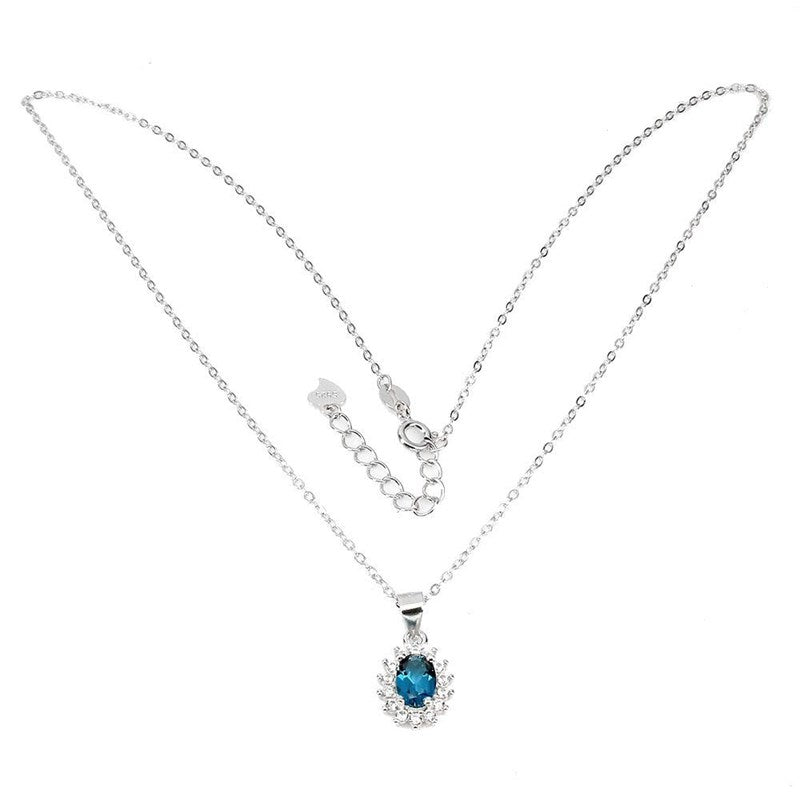 14CT WHITE GOLD NATURAL LONDON BLUE TOPAZ PENDANT & CHAIN
