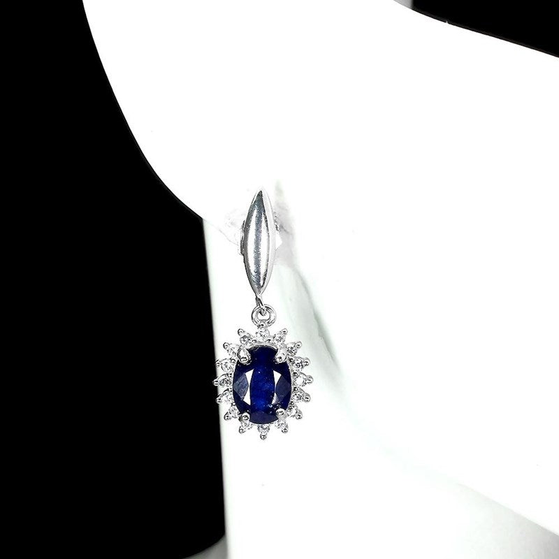 14ct WHITE GOLD NATURAL MIDNIGHT BLUE SAPPHIRE EARRINGS