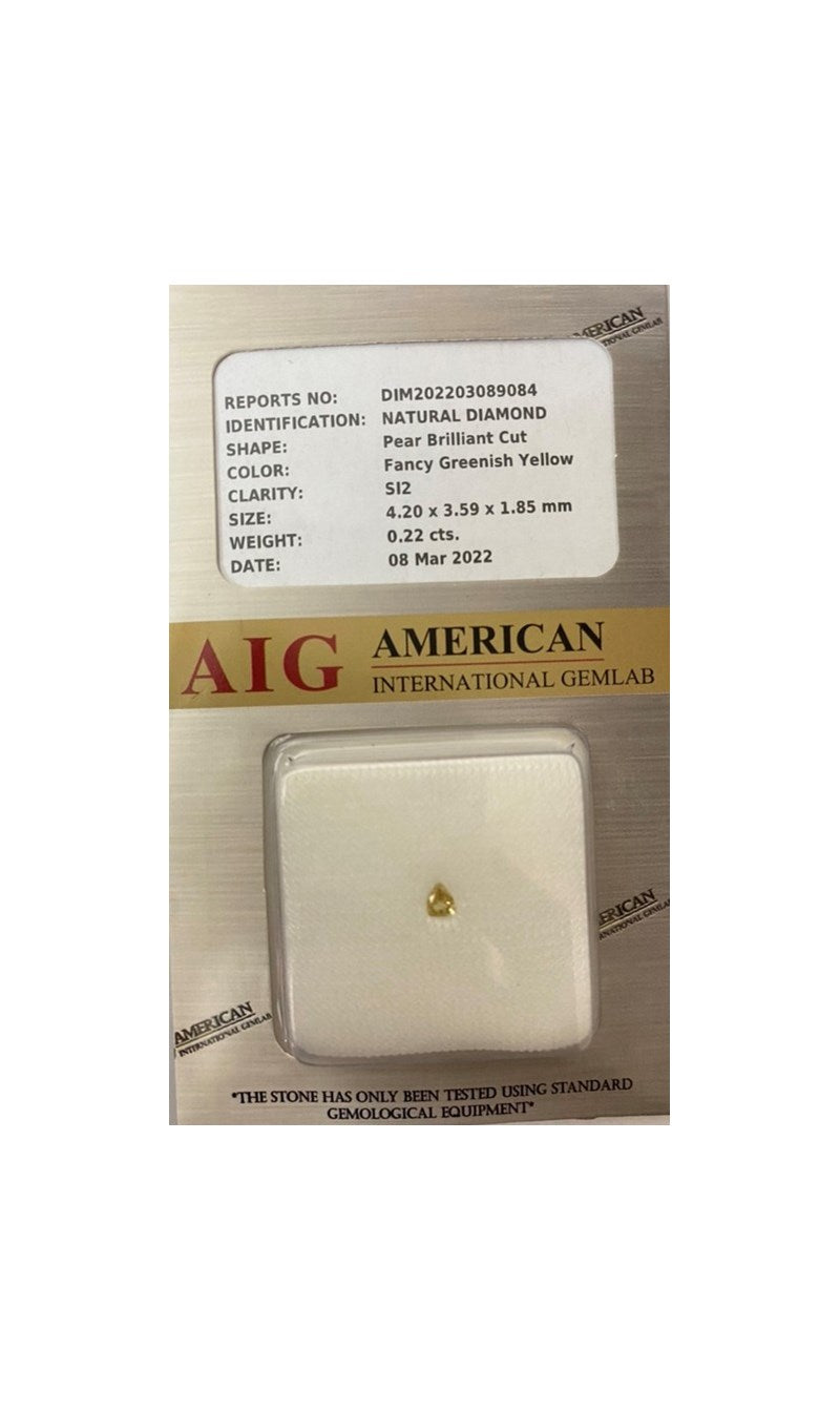 0.22 CARAT CERTIFIED NATURAL FANCY GREENISH-YELLOW DIAMOND