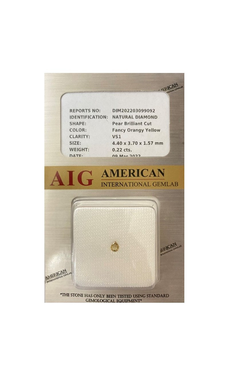 0.22 CARAT CERTIFIED NATURAL FANCY ORANGE-YELLOW DIAMOND