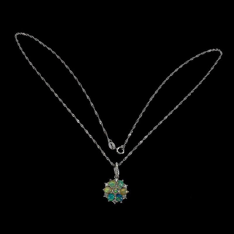 14CT WHITE GOLD NATURAL RAINBOW FIRE OPAL PENDANT & CHAIN