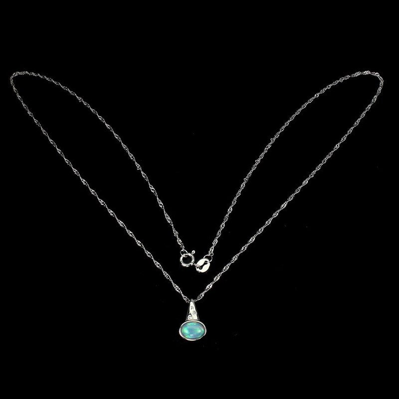 14CT WHITE GOLD NATURAL RAINBOW FIRE OPAL & WHITE TOPAZ PENDANT & CHAIN