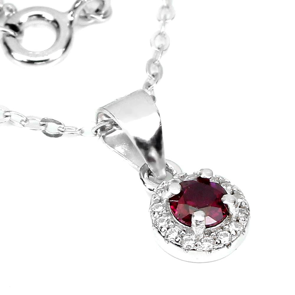 14CT WHITE GOLD NATURAL RHODOLITE GARNET PENDANT & CHAIN
