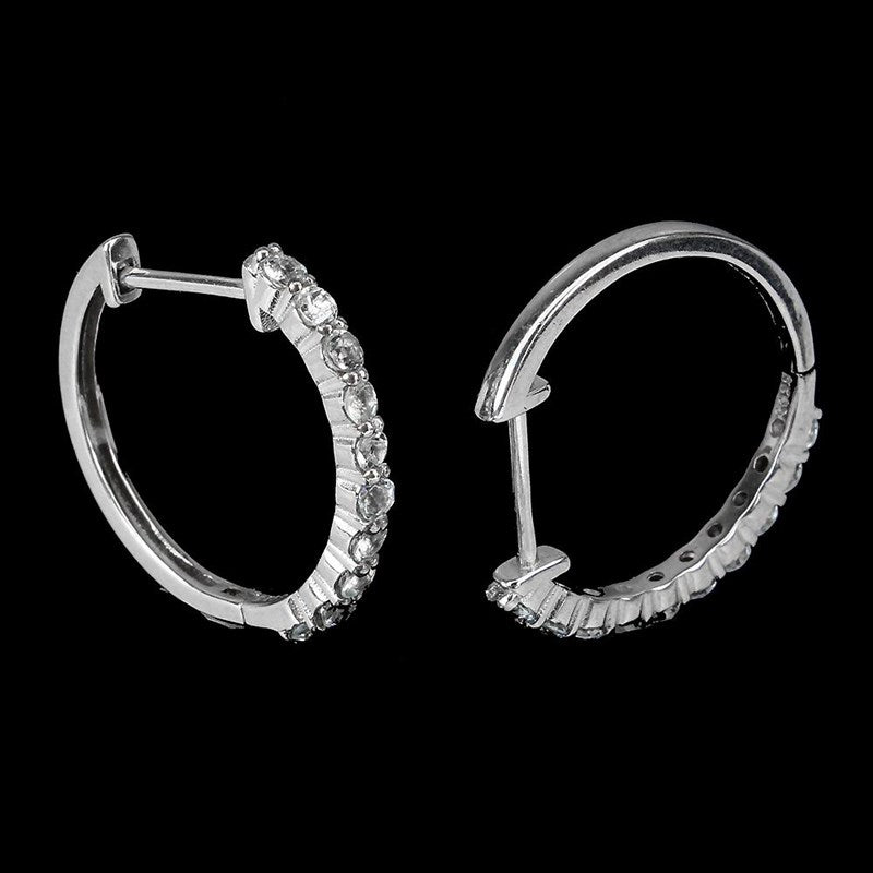 14CT WHITE GOLD & NATURAL AQUAMARINE EARRINGS.