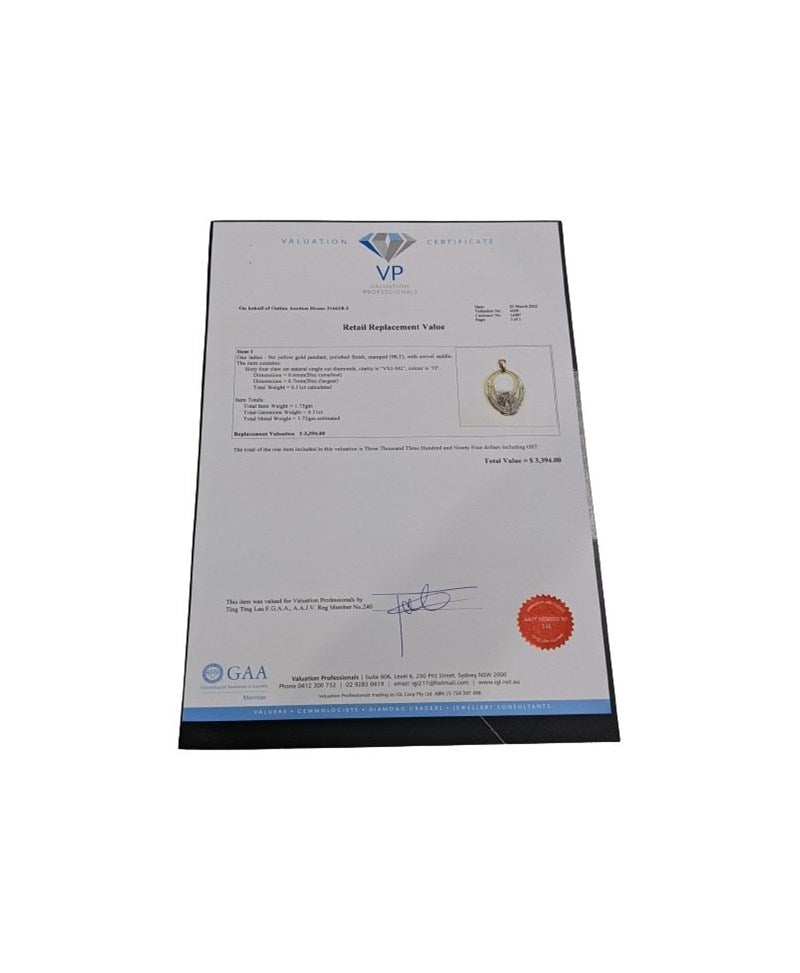 9CT YELLOW GOLD DIAMOND PENDANT