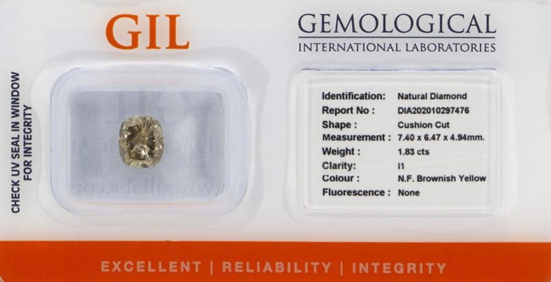 1.83CT CERTIFIED NATURAL FANCY BROWNISH YELLOW DIAMOND