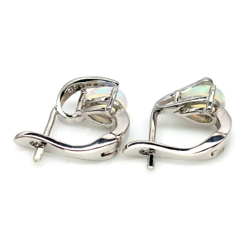 14ct WHITE GOLD NATURAL RAINBOW OPAL EARRINGS