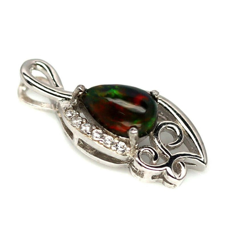 14ct WHITE GOLD NATURAL RAINBOW OPAL PENDANT