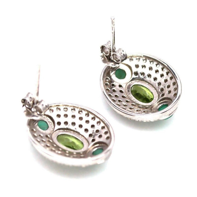 14ct WHITE GOLD NATURAL EMERALD & PERIDOT EARRINGS