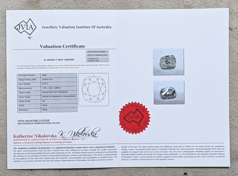 0.17CT CERTIFIED NATURAL RARE FAINT CHAMPAGNE DIAMOND