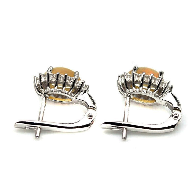 14CT WHITE GOLD NATURAL RAINBOW OPAL EARRINGS