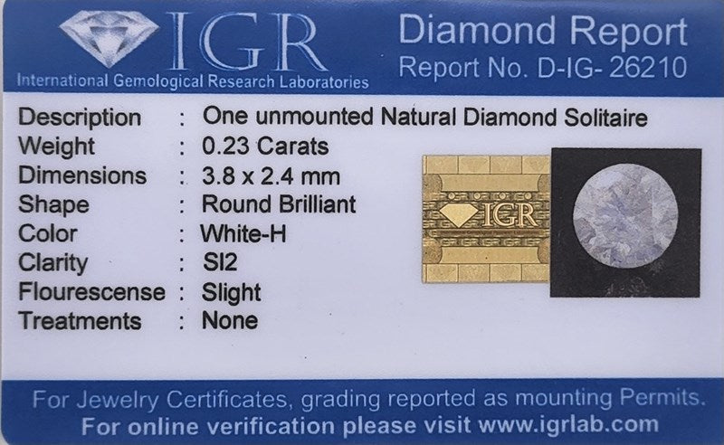 0.23CT CERTIFIED NATURAL SOLITAIRE DIAMOND