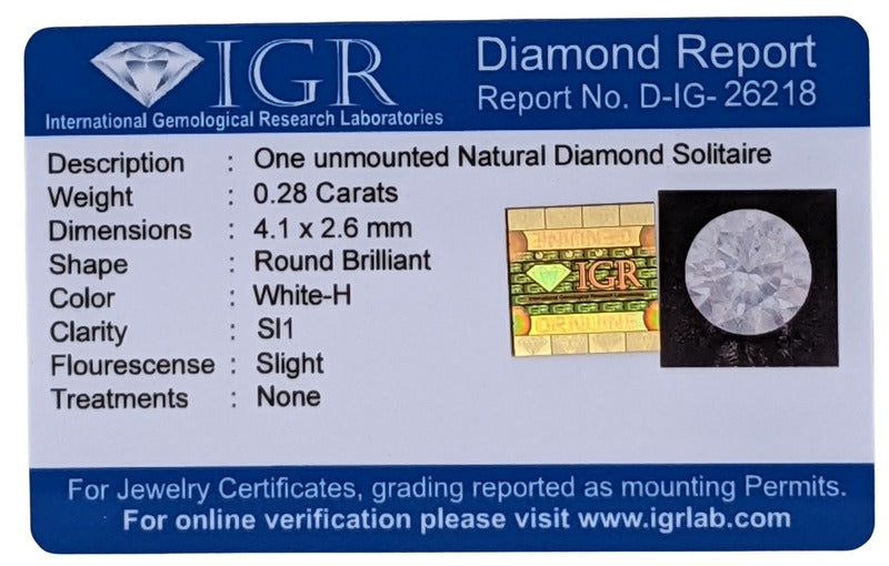 0.28 CARAT CERTIFIED NATURAL DIAMOND SOLITAIRE
