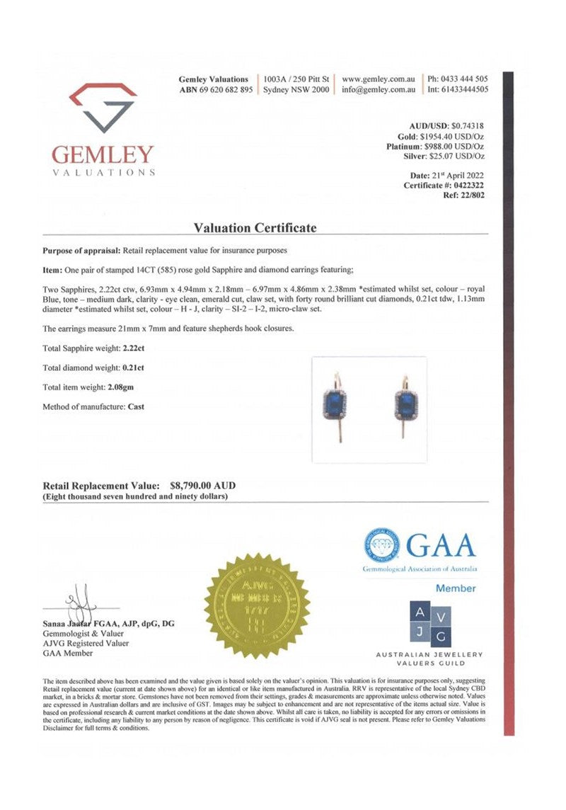 14CT ROSE GOLD BLUE SAPPHIRE & DIAMOND EARRINGS
