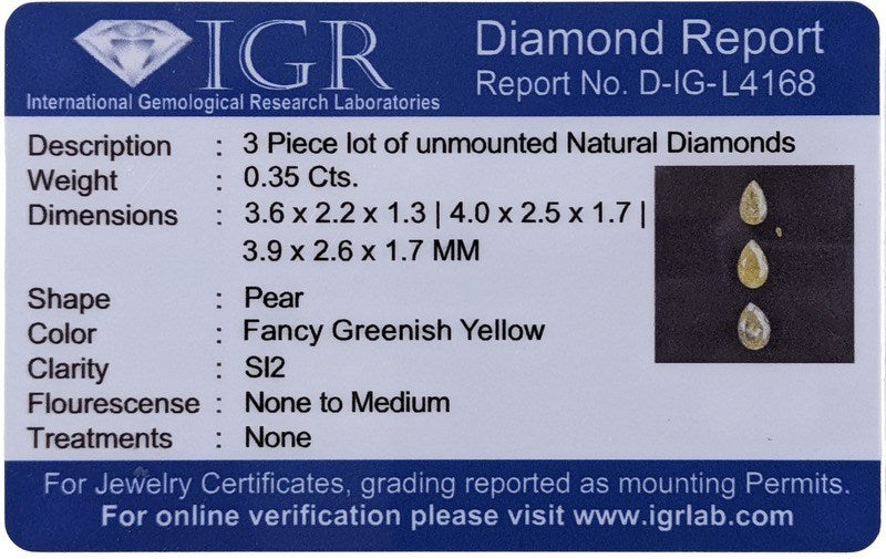 0.35 TCW CERTIFIED NATURAL GREENISH/YELLOW DIAMONDS