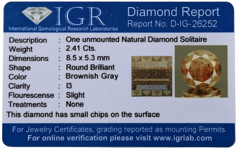 2.41 CARAT CERTIFIED BROWNISH GRAY NATURAL DIAMOND