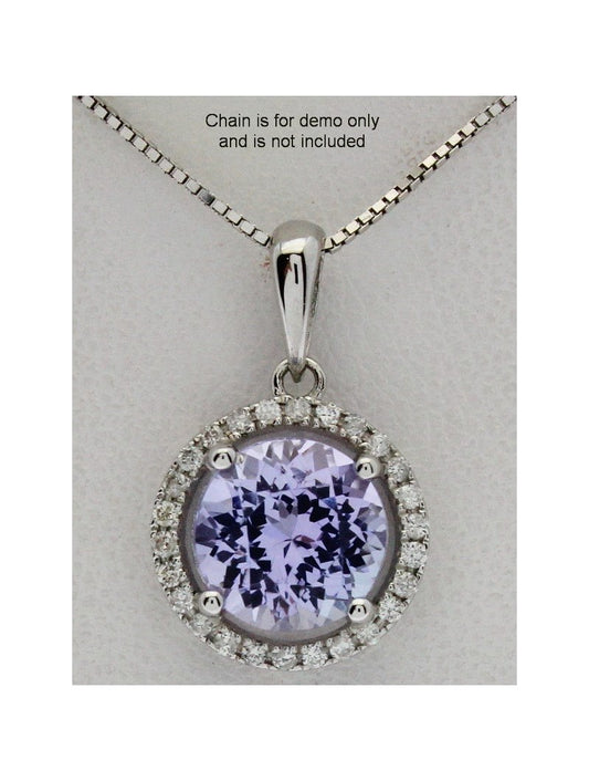 9CT WHITE GOLD TANZANITE & DIAMOND PENDANT