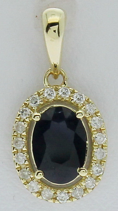 9CT YELLOW GOLD DIAMOND & SAPPHIRE PENDANT