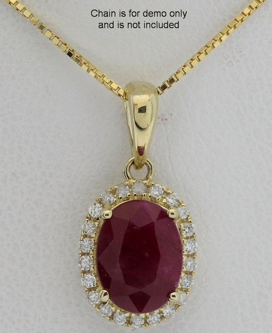 9CT YELLOW GOLD DIAMOND & RUBY PENDANT