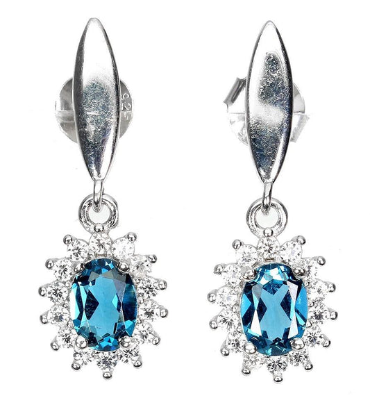 14ct WHITE GOLD NATURAL LONDON BLUE TOPAZ EARRINGS