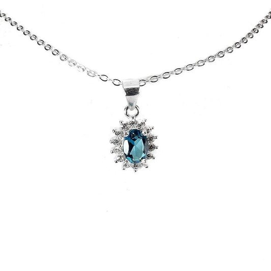 14CT WHITE GOLD NATURAL LONDON BLUE TOPAZ PENDANT & CHAIN