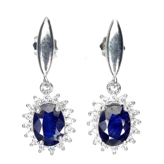 14ct WHITE GOLD NATURAL MIDNIGHT BLUE SAPPHIRE EARRINGS