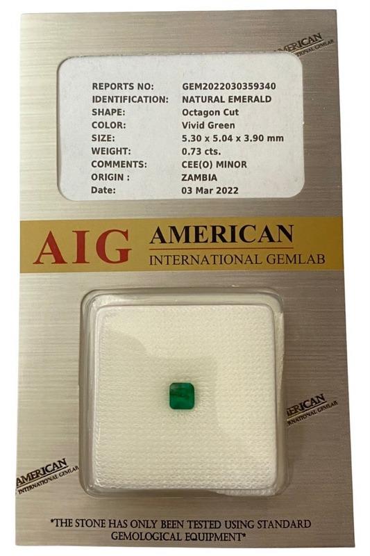 0.73 CARAT CERTIFIED NATURAL VIVID GREEN EMERALD