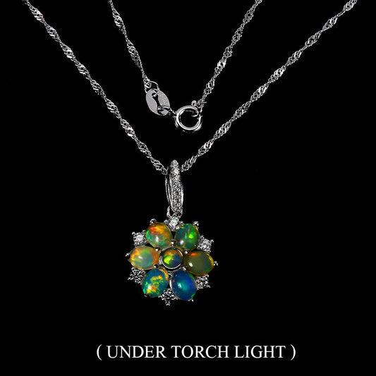 14CT WHITE GOLD NATURAL RAINBOW FIRE OPAL PENDANT & CHAIN