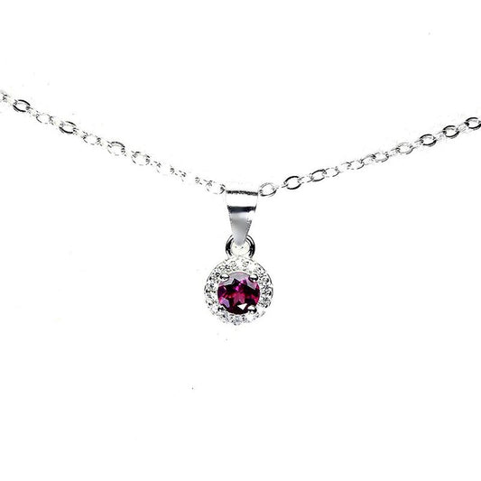 14CT WHITE GOLD NATURAL RHODOLITE GARNET PENDANT & CHAIN