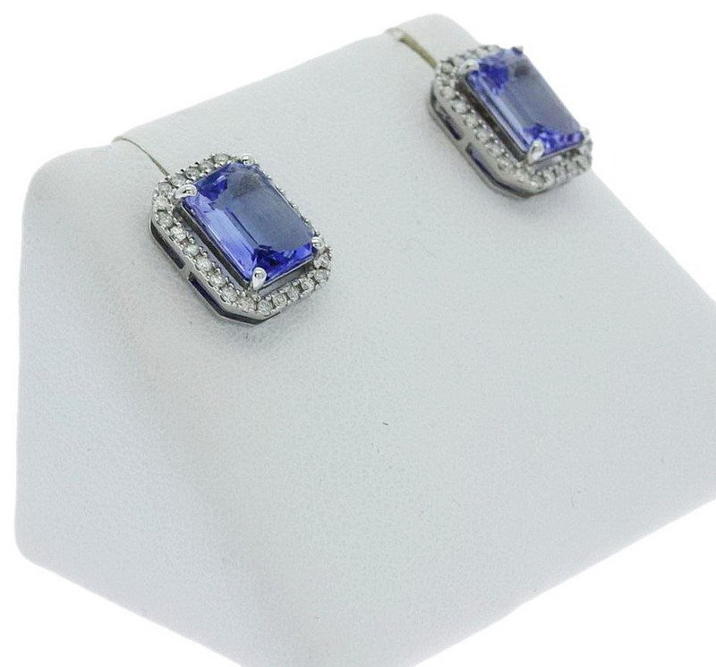 9CT WHITE GOLD DIAMOND & TANZANITE EARRINGS