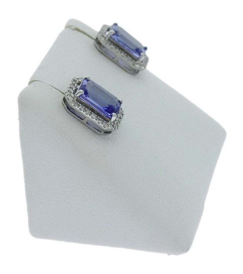 9CT WHITE GOLD DIAMOND & TANZANITE EARRINGS