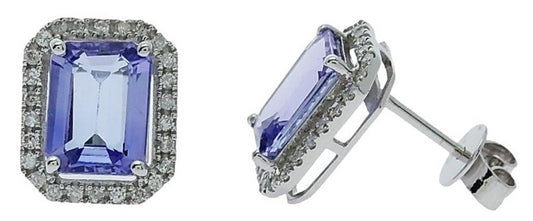 9CT WHITE GOLD DIAMOND & TANZANITE EARRINGS