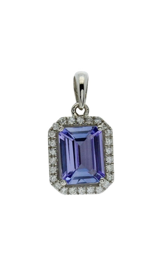 9CT WHITE GOLD DIAMOND & TANZANITE PENDANT