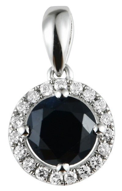 9CT WHITE GOLD DIAMOND & SAPPHIRE PENDANT