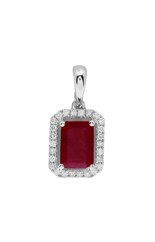 9CT WHITE GOLD DIAMOND & RUBY PENDANT