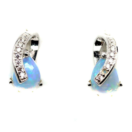 14ct WHITE GOLD NATURAL RAINBOW OPAL EARRINGS