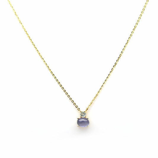 14ct YELLOW GOLD NATURAL TANZANITE & BLUE TOPAZ PENDANT AND CHAIN