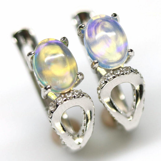 14ct WHITE GOLD NATURAL RAINBOW OPAL EARRINGS