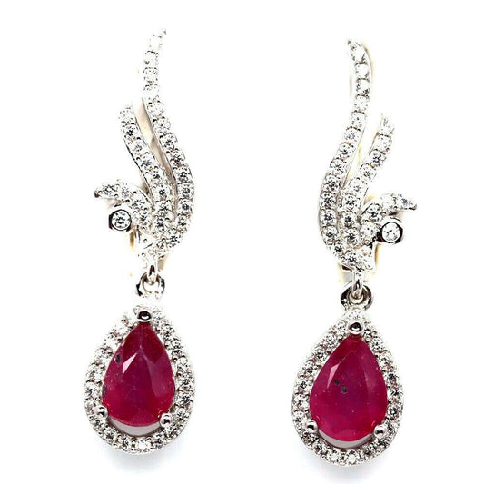 14ct WHITE GOLD NATURAL RED RUBY EARRINGS