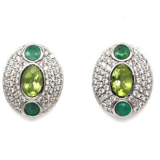 14ct WHITE GOLD NATURAL EMERALD & PERIDOT EARRINGS