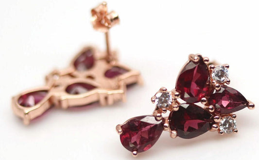 14CT ROSE GOLD, NATURAL RHODOLITE GARNET EARRINGS