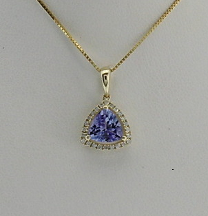 9CT YELLOW GOLD DIAMOND & TANZANITE PENDANT